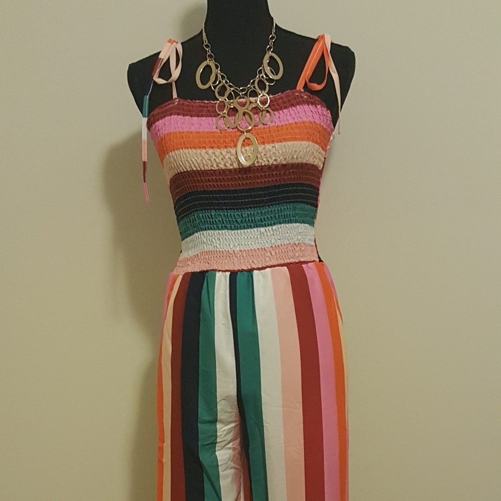 Beautiful Multi-colored Stripped Bell Leg Jumpsuit